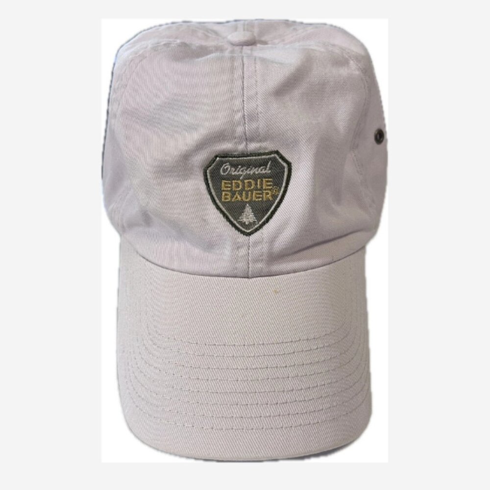 Eddie Bauer Baseball Cap Hat 100% Cotton Size Adjustable Beige 6 Panel Eyelets
